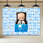 Layoris Boss Baby Blue Plaid Bottle Birthday Backdrop